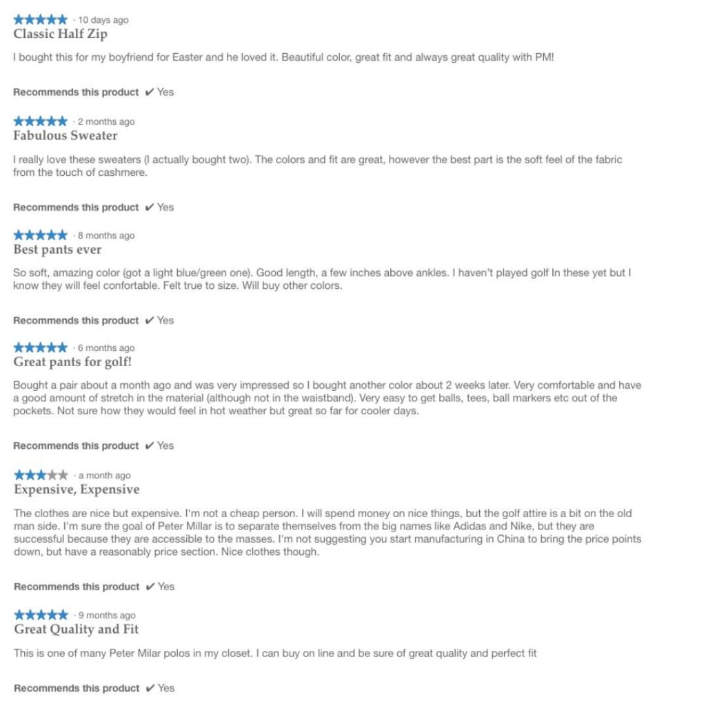 Peter Millar Customer Reviews