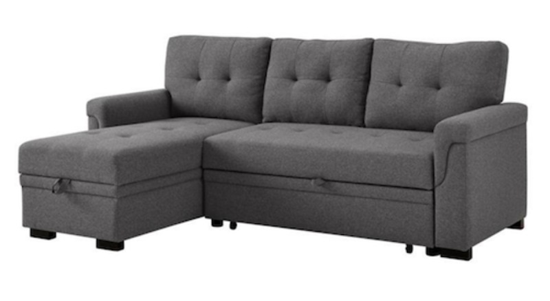 BOWERY HILL Steel Gray Linen Reversible/Sectional Sleeper Sofa 
