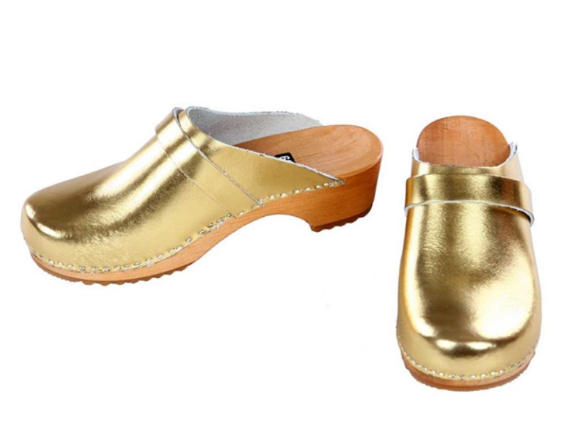 Patent Leather Gold Clogs