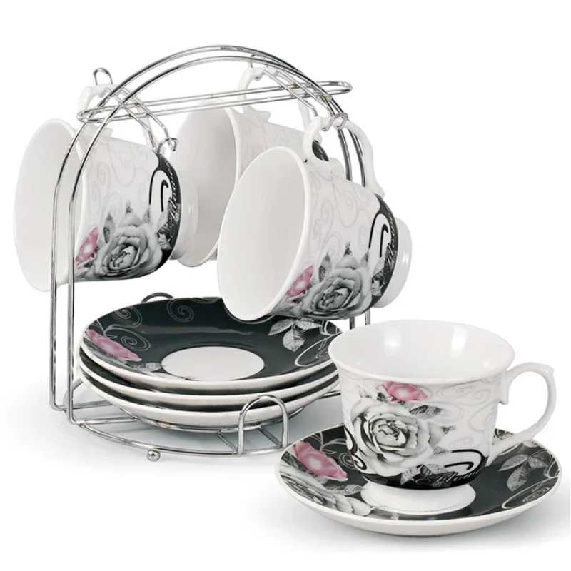 Porcelain Tea Set on Metal Stand