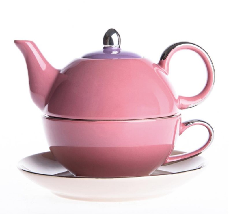 1-Piece Pink Porcelain Teapot Teacup and Saucer Se